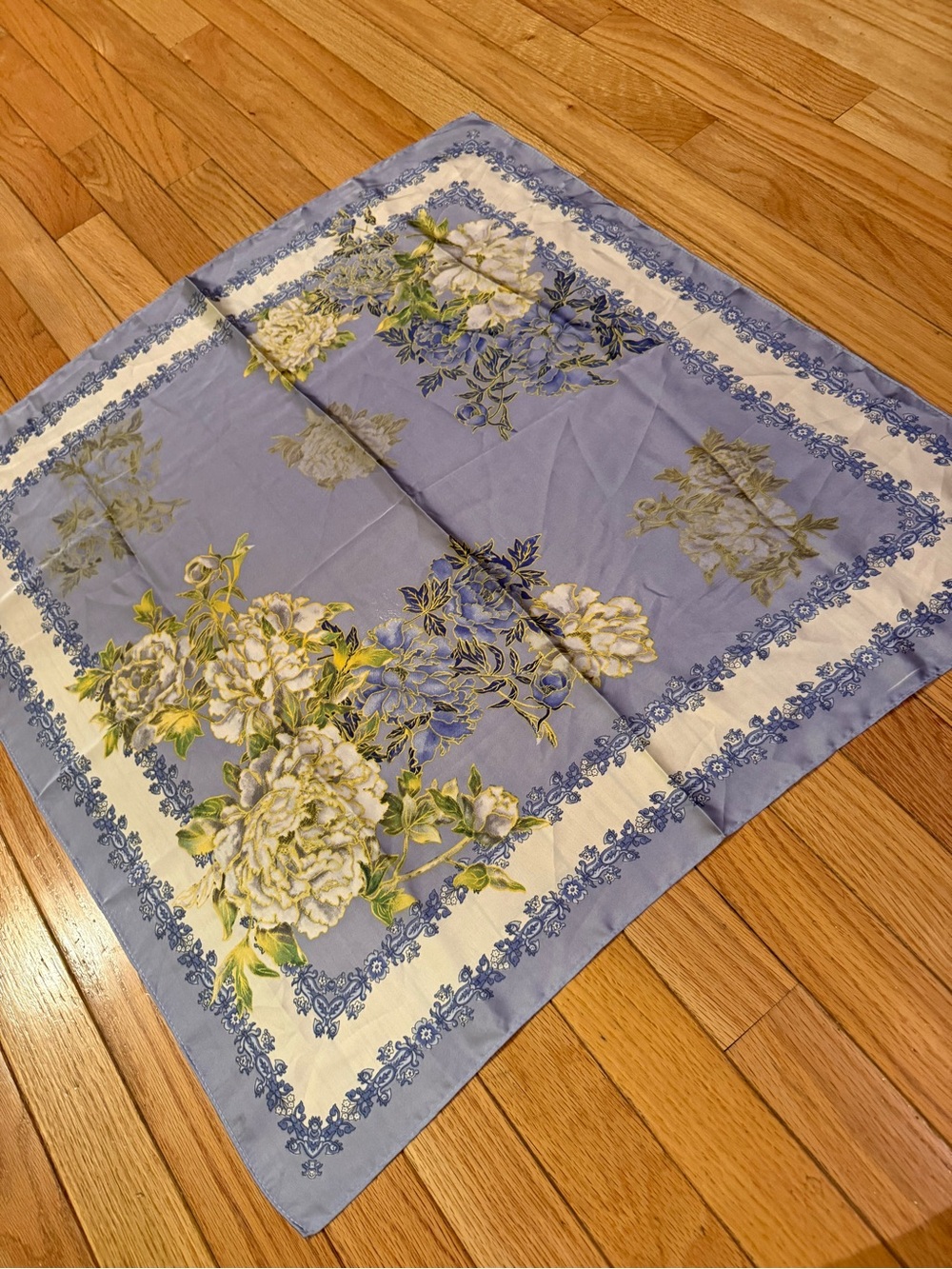 Floral Blue & Cream Square Head or Neck Scarf